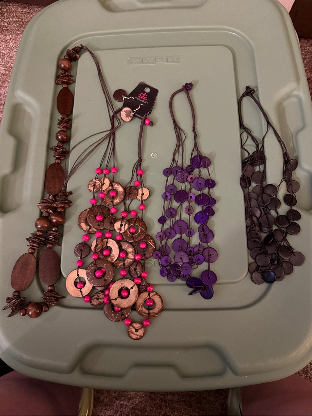 paparazzi Purple, Hot Pink & Brown wooden Layered Necklace Sets